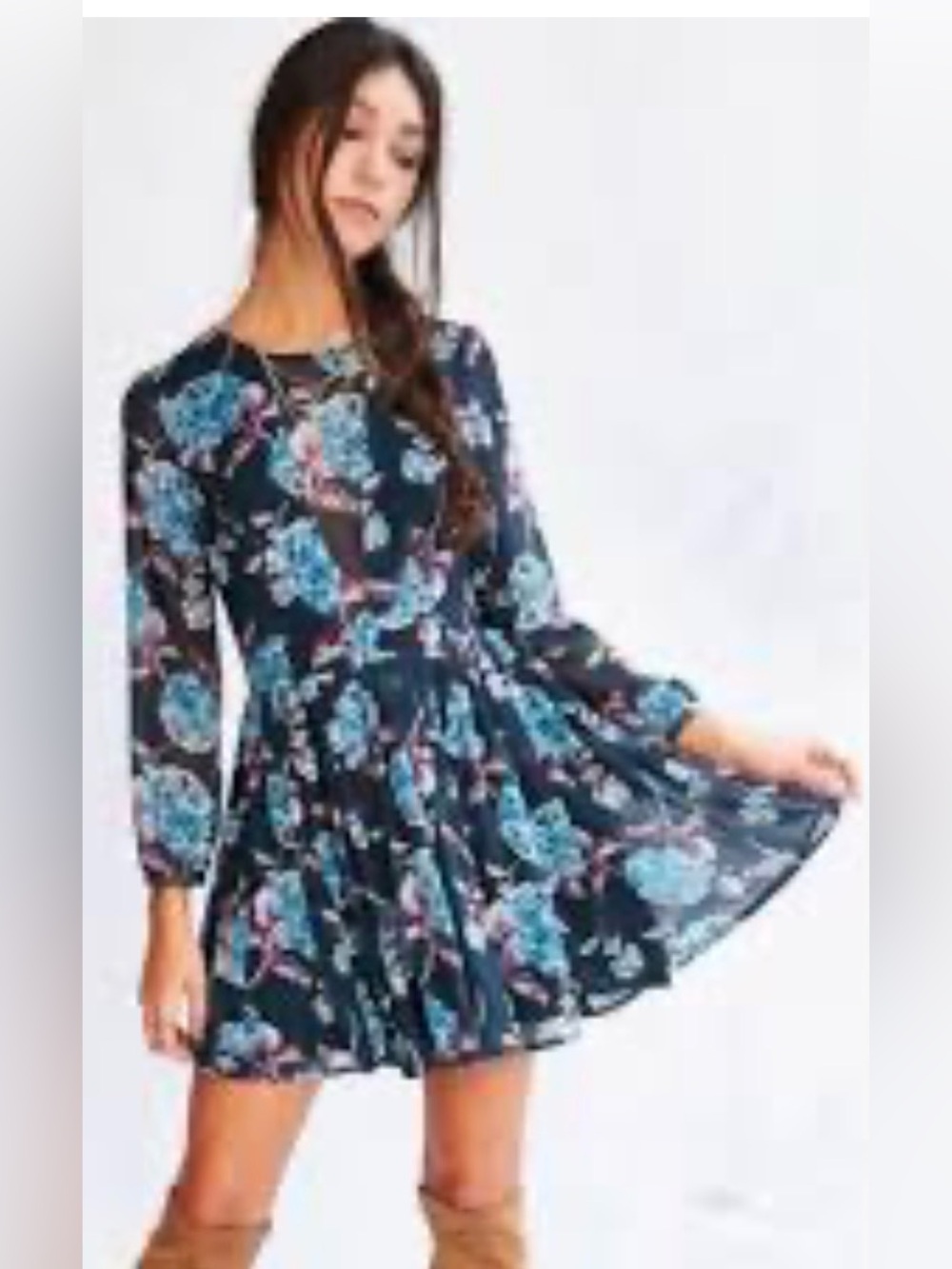 Kimchi Blue Teal Floral Pleated Mini Dress